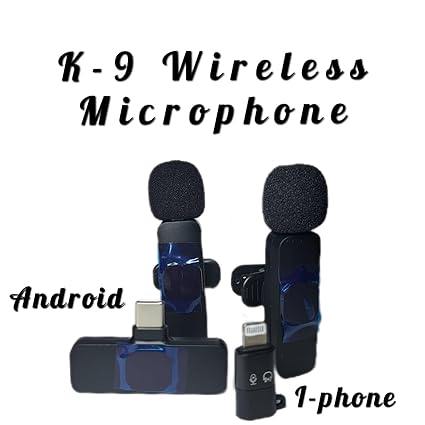 K9 Wireless Microphone K-9 Wireless Microphone for Android and iPhone, Dual Mobile Phone Microphone Set for Plug and Play, Noise Reduction, Long Range Microphone