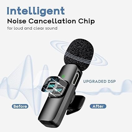 K9 Wireless Microphone K-9 Wireless Microphone for Android and iPhone, Dual Mobile Phone Microphone Set for Plug and Play, Noise Reduction, Long Range Microphone