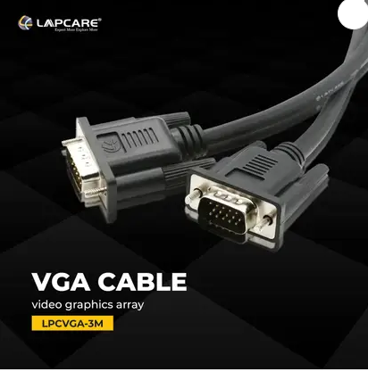 LAPCARE VGA Cable 3 m LPCARE VGA CABLE  (Compatible with TV, LAPTOP, DESKTOP, projector, Black, One Cable)