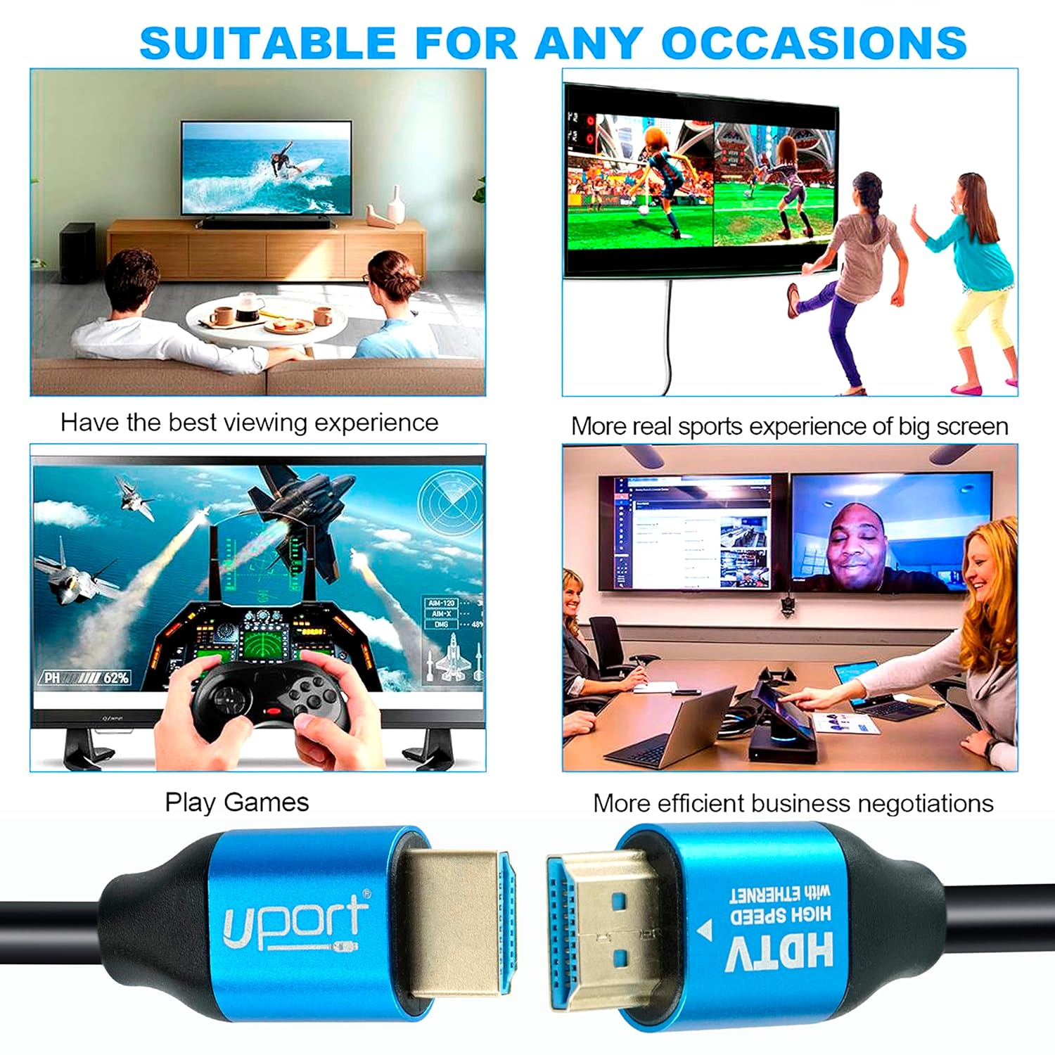 Uport HDMI Cable /UPORT 15 Meter HDMI 1.4 Cable with Ethernet, 4K/2K Ultra HD 1080P Resolution, 10.2 Gbps High Speed Transmission, Compatible with TV, Laptop, Monitor, Projector, Gaming Console, Blu-ray player & More