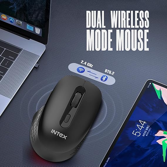 Intex Flow 2.4GHz Wireless Mouse | Upto 1600 DPI Resolustion | 6 Buttons | 10 Million Button & Smooth Scrolling | Silent Clicks & Auto Slip Mode | 10M Working Range | Nano Reciver (Black)