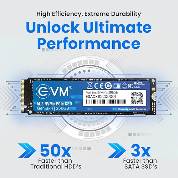 EVM M.2 NVMe Internal SSD (2280) - 3000MB/s Read - PCIe Interface Gen 3x4-4X Faster Than SATA SSD- 5 Year Warranty, (EVMNV/256GB)