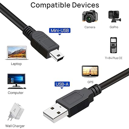 PRINTER  1.5m Usb 2.0 A To Mini 5 Pin B Cable For External Hdds/Camera/Card Readers, Black