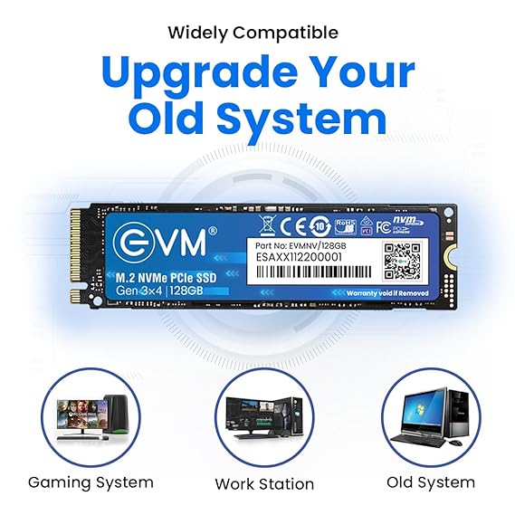 EVM M.2 NVMe Internal SSD (2280) - 1800MB/s Read - PCIe Interface Gen 3x4-4X Faster Than SATA SSD- 5 Year Warranty, (EVMNV/128GB)