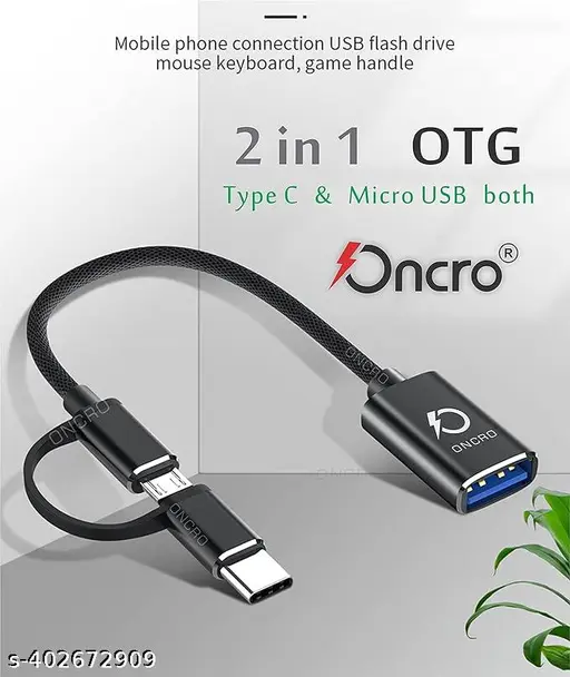 Tango 2 in 1 OTG Adapter Cable Micro USB + USB C to USB 2.0 Female Connector Cable, 0.6ft Short OTG Cable, Compatible Transmission & Charging