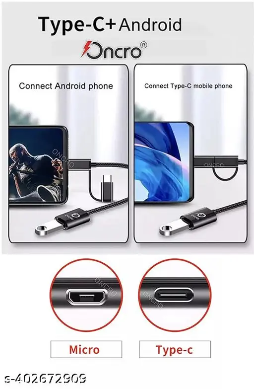 Tango 2 in 1 OTG Adapter Cable Micro USB + USB C to USB 2.0 Female Connector Cable, 0.6ft Short OTG Cable, Compatible Transmission & Charging