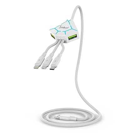 LANDMARK CDC 100 MY HUB Unbreakable 3 in 1 Charging Cable with 4A Speed, 2 USB Ports, Fast Charging Multi Purpose Cable for Android Smartphone, Ios And Type C Usb Devices (1.2Meter) (White)