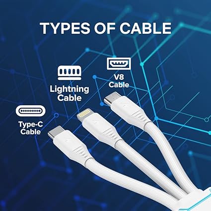 LANDMARK CDC 100 MY HUB Unbreakable 3 in 1 Charging Cable with 4A Speed, 2 USB Ports, Fast Charging Multi Purpose Cable for Android Smartphone, Ios And Type C Usb Devices (1.2Meter) (White)