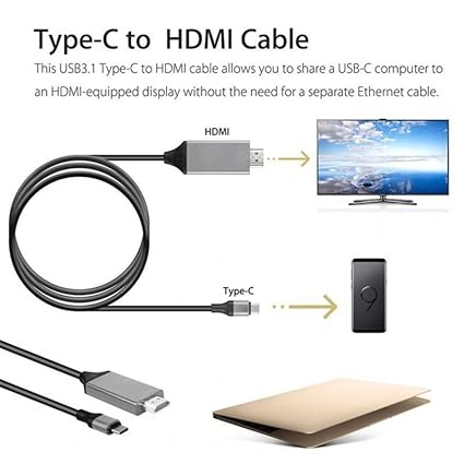 RuhZa VoocMe USB C to HDMI Cable Type C to HDMI Converter 4K 30Hz UHD External Video Graphics Extend Cable/Adapter(200cm)
