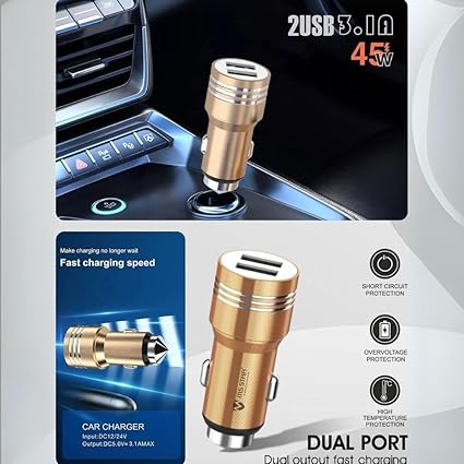 MS STAR Car Charger, 45W Type-C Dual Output, Fast Charging Adapter with LED Indicator, Compatible with iPhone and Android