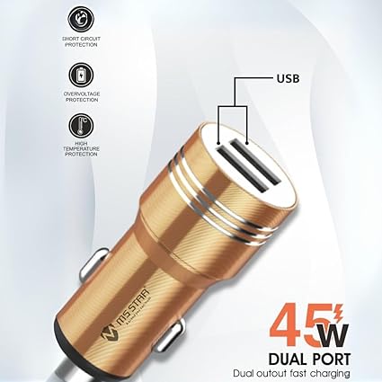 MS STAR Car Charger, 45W Type-C Dual Output, Fast Charging Adapter with LED Indicator, Compatible with iPhone and Android