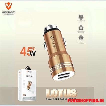 MS STAR Car Charger, 45W Type-C Dual Output, Fast Charging Adapter with LED Indicator, Compatible with iPhone and Android