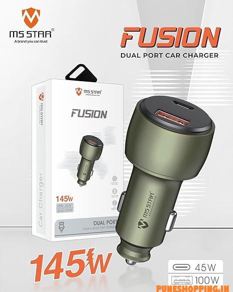 MS STAR 145W Fusion Dual Port Car Charger | USB Type-c | Universal Compatibility for Every Smartphone Tablet Camera Speaker Power Bank