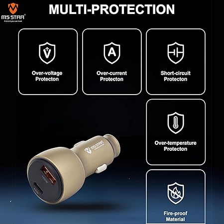 MS STAR 145W Fusion Dual Port Car Charger | USB Type-c | Universal Compatibility for Every Smartphone Tablet Camera Speaker Power Bank