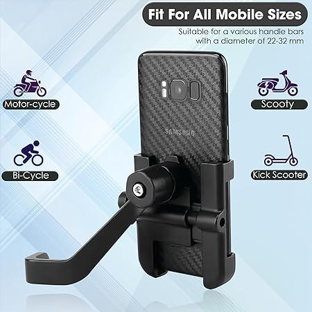  Metal CNC Bike Mount Holder Navigation 360 Degree Rotation Mirror Cradle for All Smartphones Bicycle, Motorcycle, Scooty (Black)