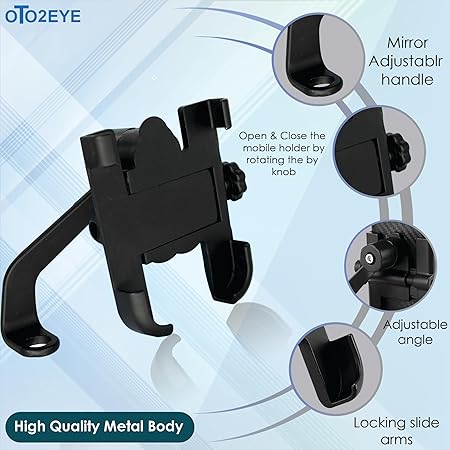  Metal CNC Bike Mount Holder Navigation 360 Degree Rotation Mirror Cradle for All Smartphones Bicycle, Motorcycle, Scooty (Black)