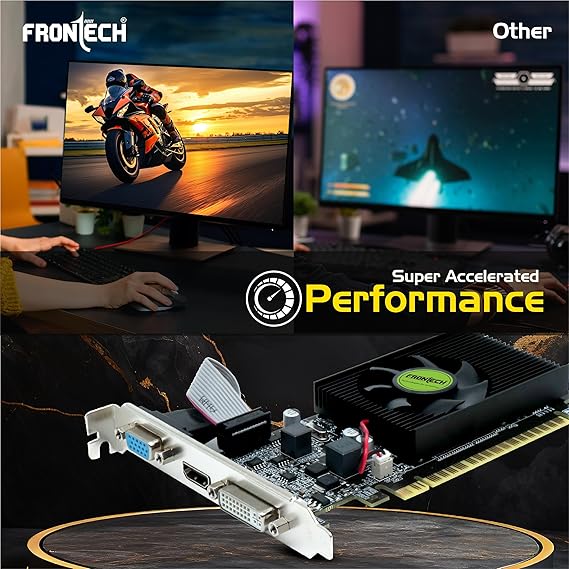 GT 610 Ultimate Graphic Accelerator FRONTECH GT 610 Graphics Card with 2 GB DDR3 64 Bits PCIe 2.0, High Efficiency, Quality Gaming Graphics Card, Single Cooling Fan, 3 Years Warranty (GRP-0003, Black)