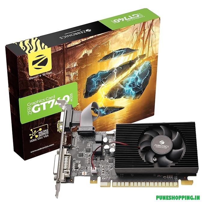 Zebronics GT 730 Graphics Card ZEBRONICS GT740-4GD3 Graphics Card,pci_e_x16 Powered by NVIDIA,4GB GDDR3,128-Bit,Pcie3.0,Upto 2560 X 1440 @60Hz,Multiple Outputs-HDMI | DVI | VGA,Physx Support,Heatsink with Fan,High Efficiency