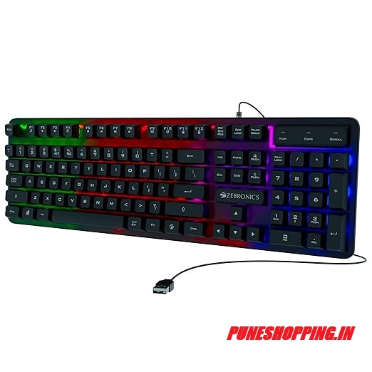 ZEBRONICS Transformer K1 Premium Gaming Keyboard with 104 Keys, 1.5m Cable, Laser Keycaps, Multi Color LED Modes, Integrated Multimedia Keys, All Keys Enable/Disable Function