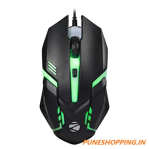 ZEBRONICS Uzi High Precision Wired Gaming Mouse with 4 Buttons, Rainbow LED Lights, DPI Switch with 800/1200/1600/2400 DPI, Plug & Play,  Lightweight Mouse (1.5M)
