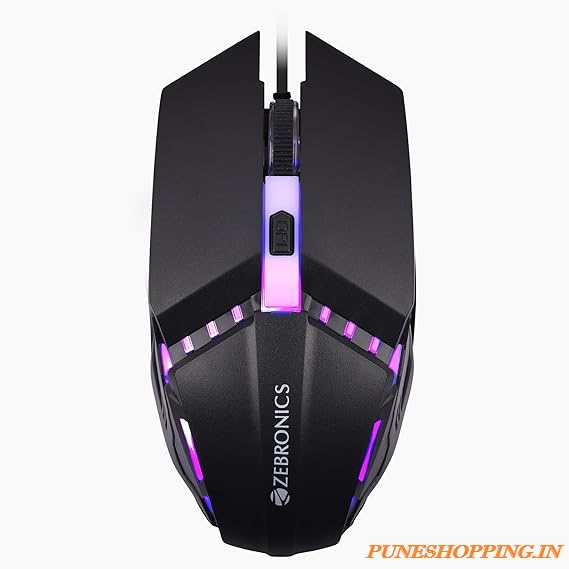ZEBRONICS PHERO Wired Gaming Mouse with up to 1600 DPI, Rainbow LED Lights, DPI Switch, High Precision, Plug & Play, 4 Buttons