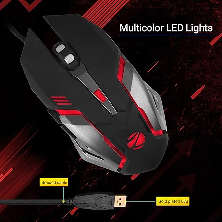 ZEBRONICS-Transformer-M with a High-Performance Gold-Plated USB Mouse: 6 Buttons, Multi-Color LED Lights,High-Resolution Sensor with max 3600 DPI, and DPI Switch(Black)