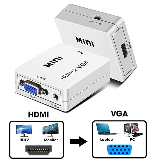  HDMI to VGA Adapter/Connector/Converter Cable 1080P (Female to Female) for Media Players, Xbox, Projector, Computer, Laptop, TV & More | Full HD Resolution | Compact Design
