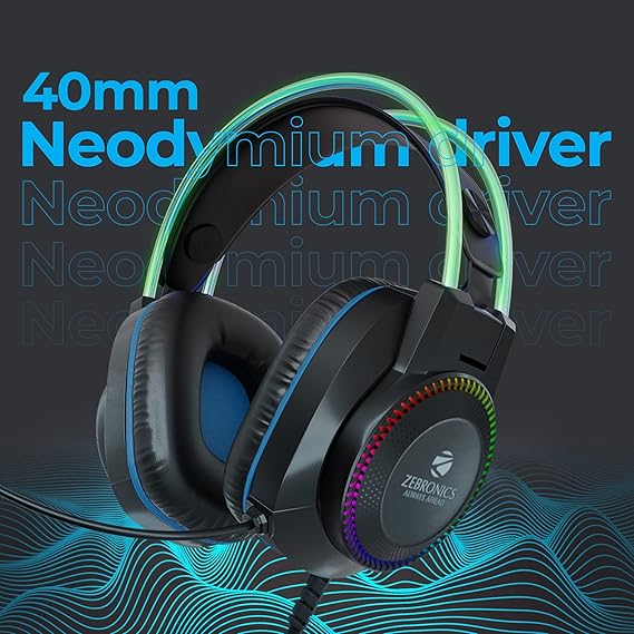  Gaming  HEADPHONE Zebronics Jet PRO Premium Wired Gaming On Ear Headphone with LED for Headband + earcups, 40mm Neodymium Drivers, 2 Meter Braided Cable, with mic, Suspension Design, 3.5mm + USB Connector