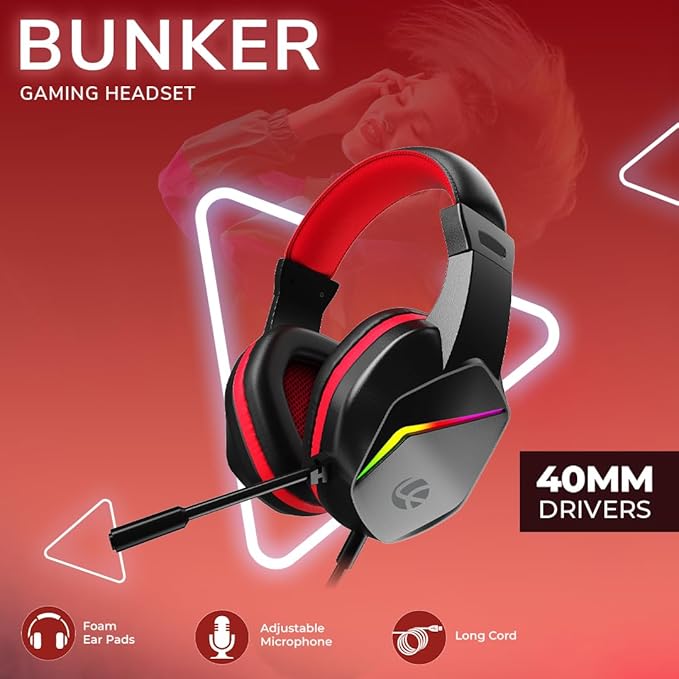 LAPCARE Bunker Gaming Over Ear Headset with RGB Back Lights|40Mm Drivers|3.5Mm+USB Jack|Adujustable Microphone|Light Design&Comfortable|Super Anti Violence&Break|Braided PVC Line