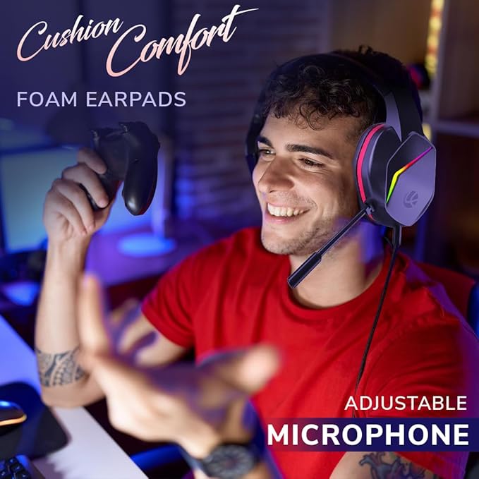 LAPCARE Bunker Gaming Over Ear Headset with RGB Back Lights|40Mm Drivers|3.5Mm+USB Jack|Adujustable Microphone|Light Design&Comfortable|Super Anti Violence&Break|Braided PVC Line