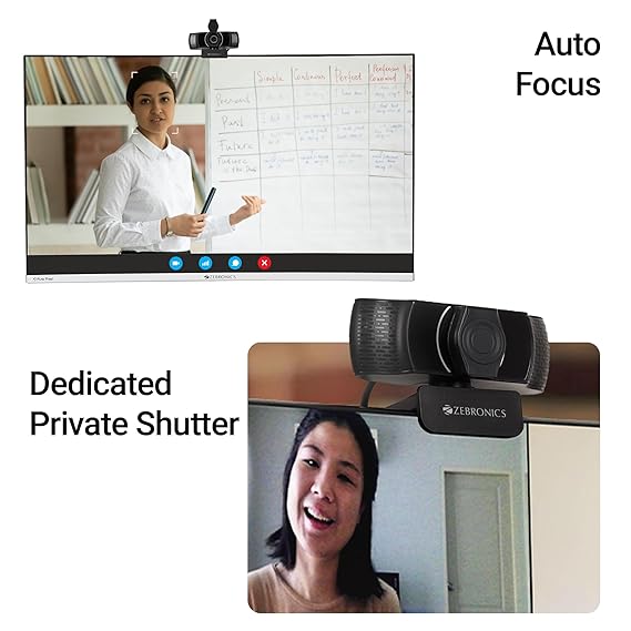 ZEBRONICS Pure Plus 4K Webcam, 3840 x 2160 (4K UHD), 30 FPS, Auto Built-in Microphone, Privacy Shutter, for Skype | Zoom | Meet