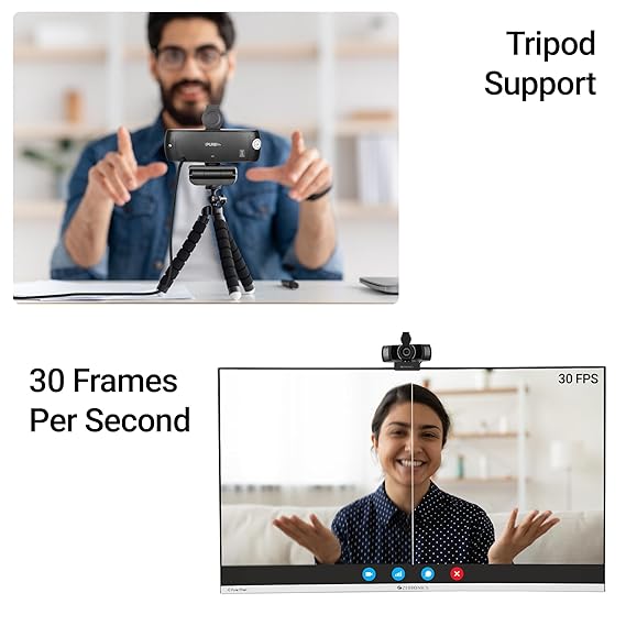 ZEBRONICS Pure Plus 4K Webcam, 3840 x 2160 (4K UHD), 30 FPS, Auto Built-in Microphone, Privacy Shutter, for Skype | Zoom | Meet