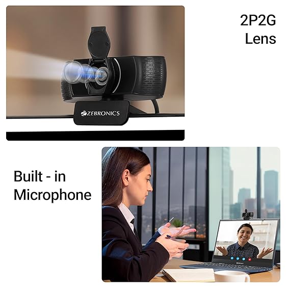 ZEBRONICS Pure Plus 4K Webcam, 3840 x 2160 (4K UHD), 30 FPS, Auto Built-in Microphone, Privacy Shutter, for Skype | Zoom | Meet