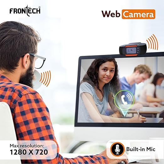 FRONTECH Webcam 2255 - HD 720p, Driverless DSP Chip, 4X Digital Zoom - Crystal Clear Video Calls CMOS Sensor Built-in Mic