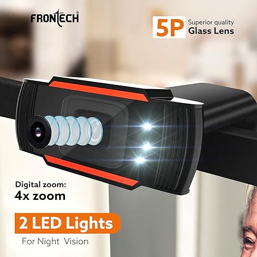 FRONTECH Webcam 2255 - HD 720p, Driverless DSP Chip, 4X Digital Zoom - Crystal Clear Video Calls CMOS Sensor Built-in Mic