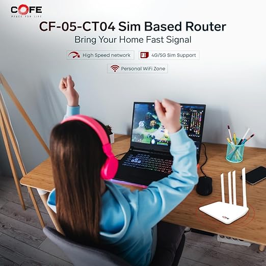 COFE Wi-Fi 6 4G Sim Single Band Router|Speed Upto 300 Mbps|Ai Based Auto-Switching|Supports Type-C Internet & Power