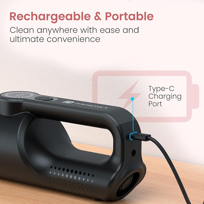 Portronics MopCop 4, 2-in-1 Vacuum Cleaner & Blower, Cordless & Corded, 18,000 Pa Suction,Washable HEPA Filter,LED Display,Built-in Flashlight Car & Home Use