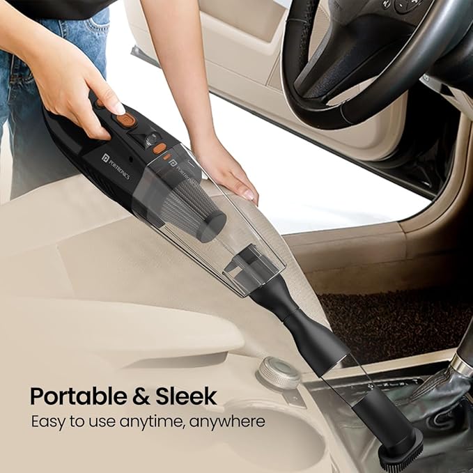 Portronics Mopcop Rechargeable Handheld Vacuum Cleaner for Home & Car, Washable HEPA Filter, Multi-Function Nozzles, Deep Cleaning, Cordless, Dry Vacuum