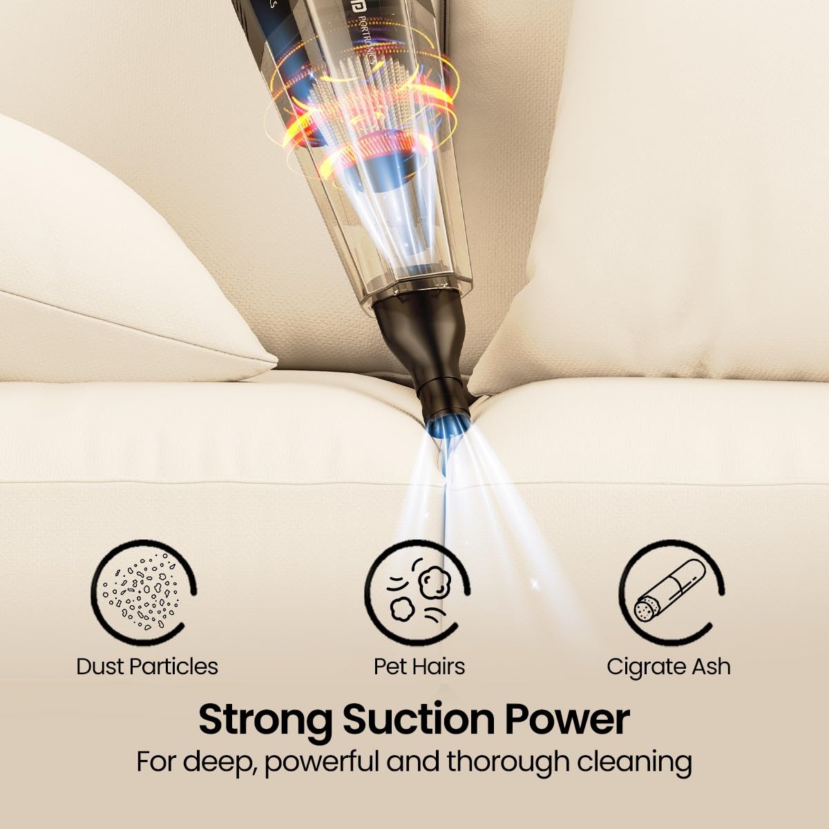 Portronics Mopcop Rechargeable Handheld Vacuum Cleaner for Home & Car, Washable HEPA Filter, Multi-Function Nozzles, Deep Cleaning, Cordless, Dry Vacuum