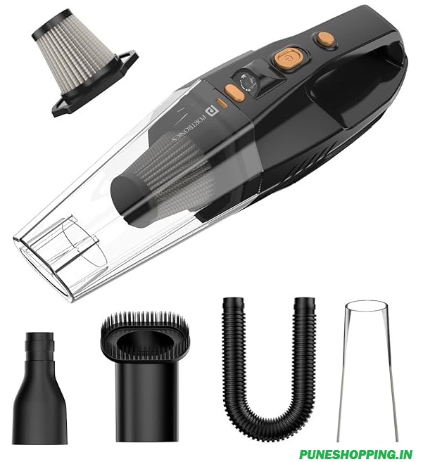 Portronics Mopcop Rechargeable Handheld Vacuum Cleaner for Home & Car, Washable HEPA Filter, Multi-Function Nozzles, Deep Cleaning, Cordless, Dry Vacuum