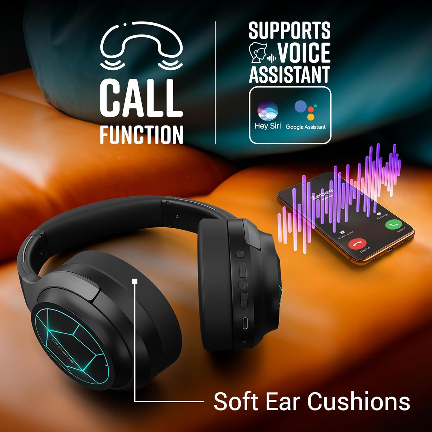 ZEBRONICS Envy 2, Wireless Over Ear Headphone, ENC, Upto 65* Hours Playback, Gaming Mode, Dual Pairing, Bluetooth v5.3, AUX, Call Function, Voice Assistant,