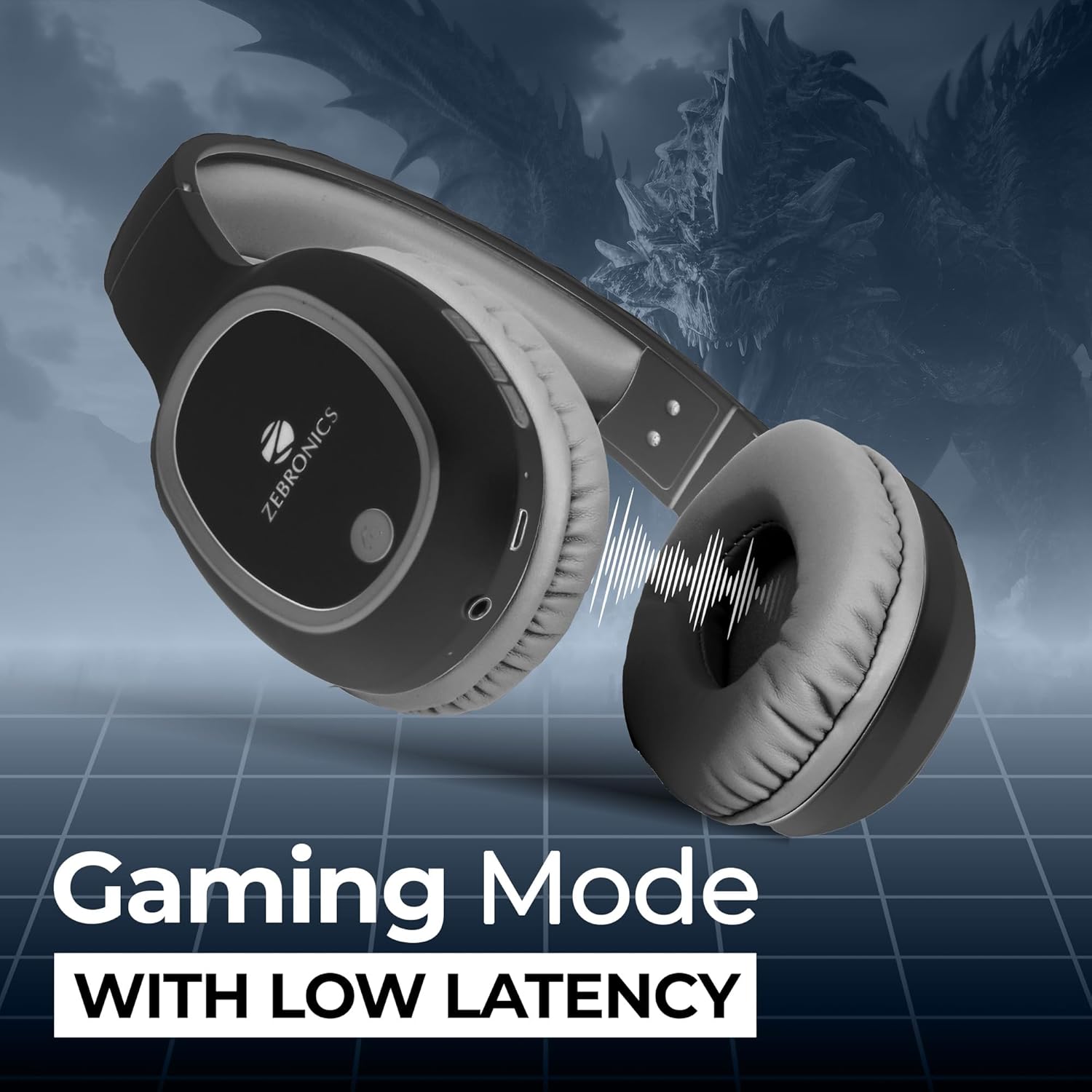 ZEBRONICS THUNDER Bluetooth 5.3 Wireless Headphones with 60H Backup, Gaming Mode, Dual PairingVoice assistant, Comfortable Earcups, Call Function