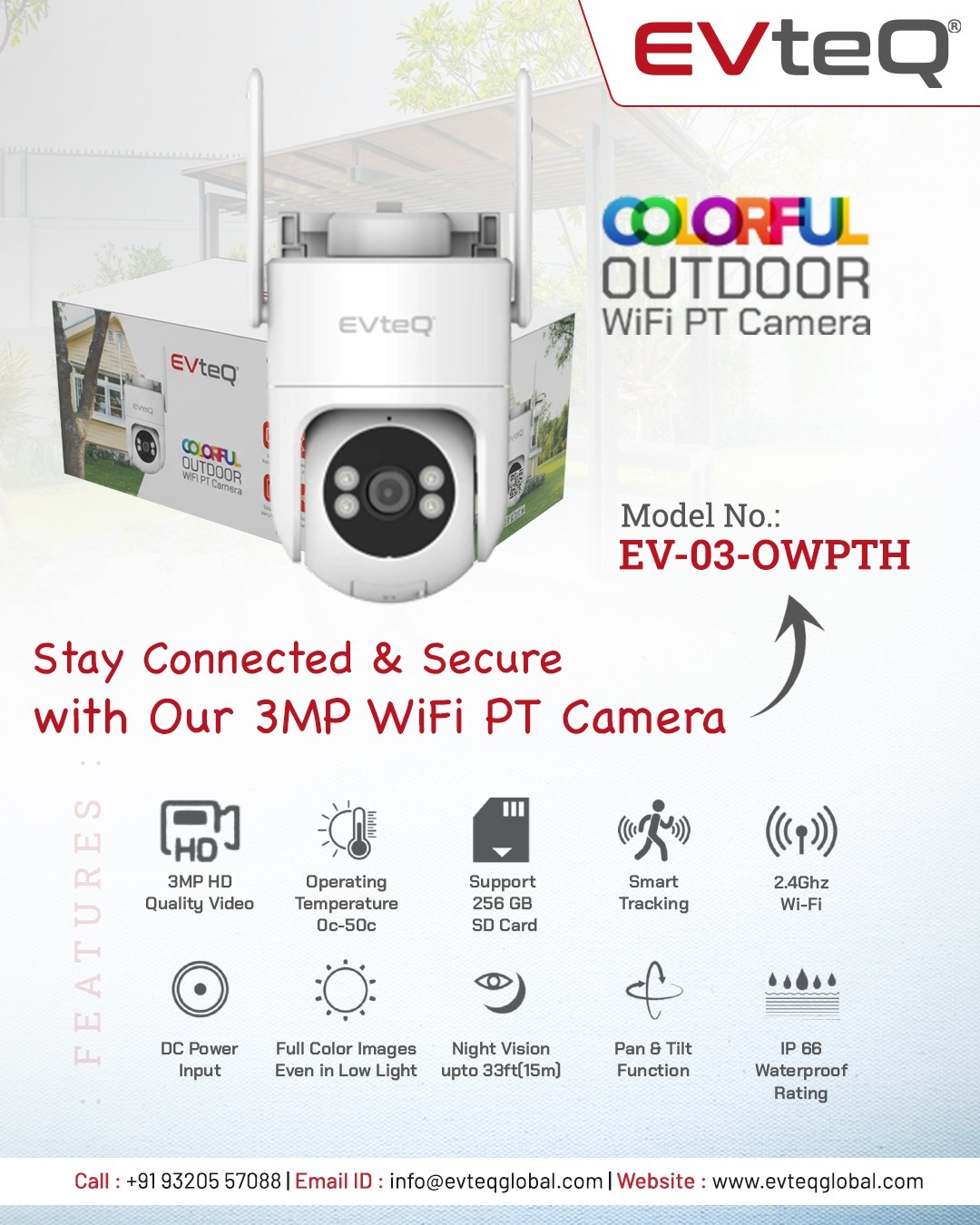3MP Colour EVteQ Colorful Outdoor WiFi PT Camera