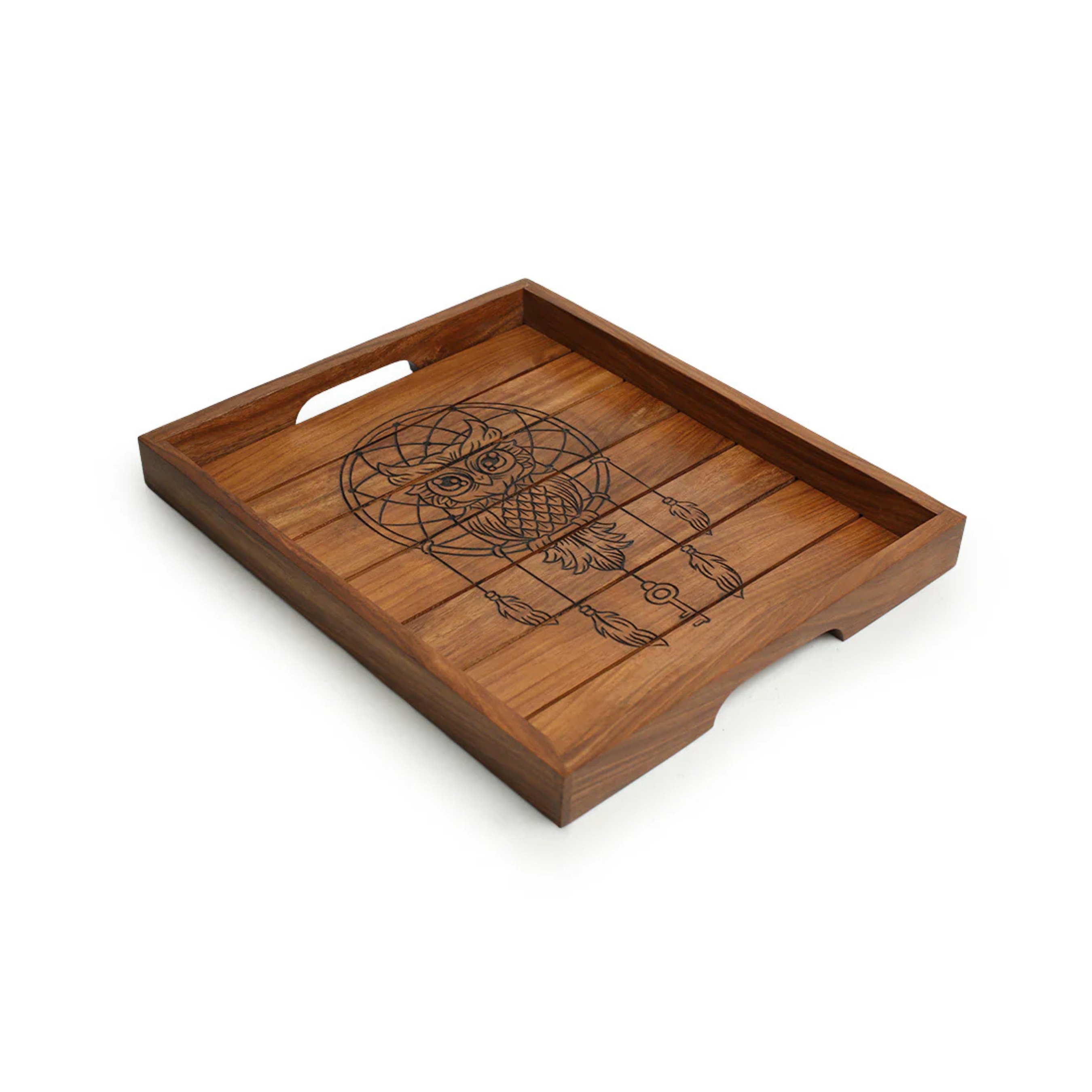 Wooden Tray with Owl Design