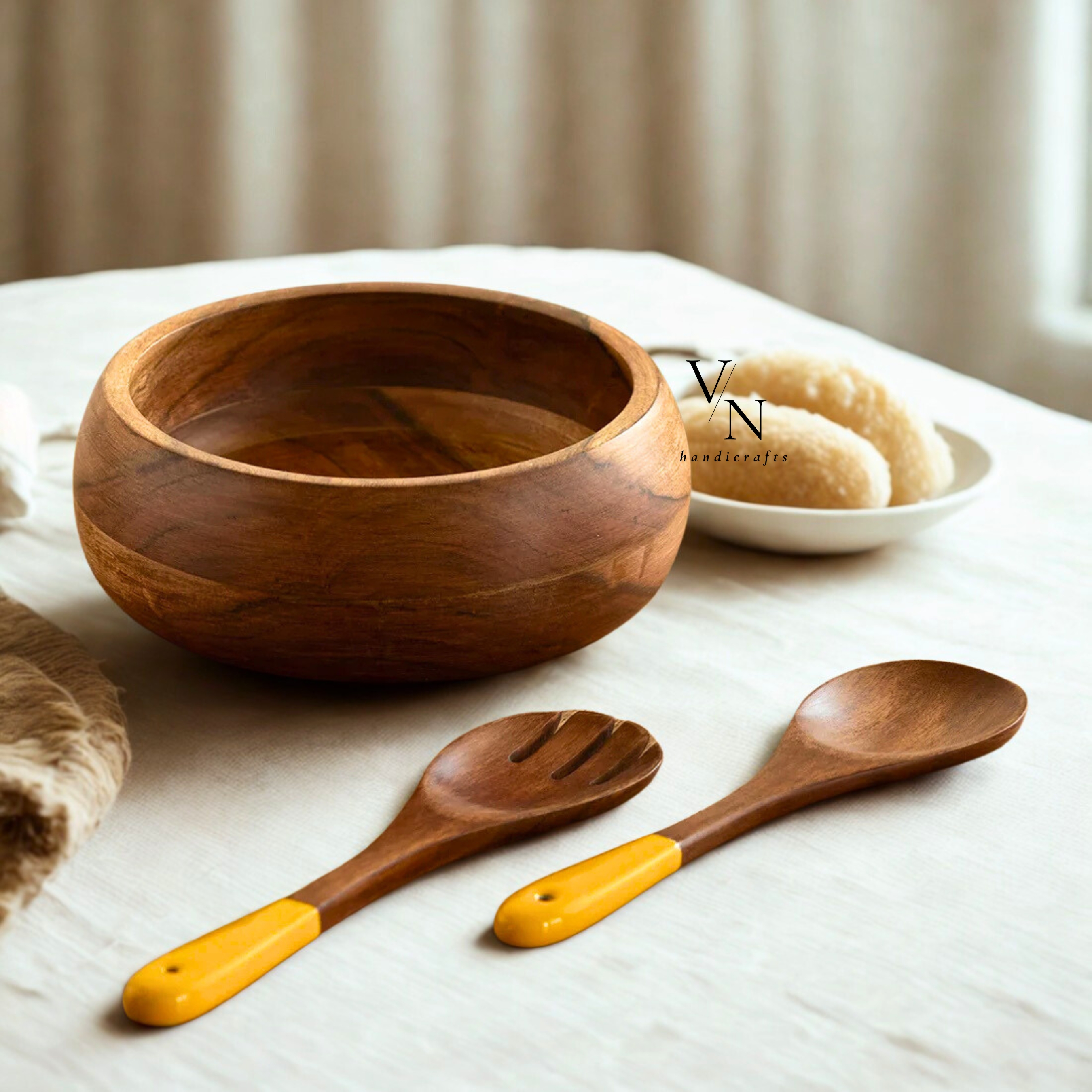 Wooden Salad Bowl and Spoons Set