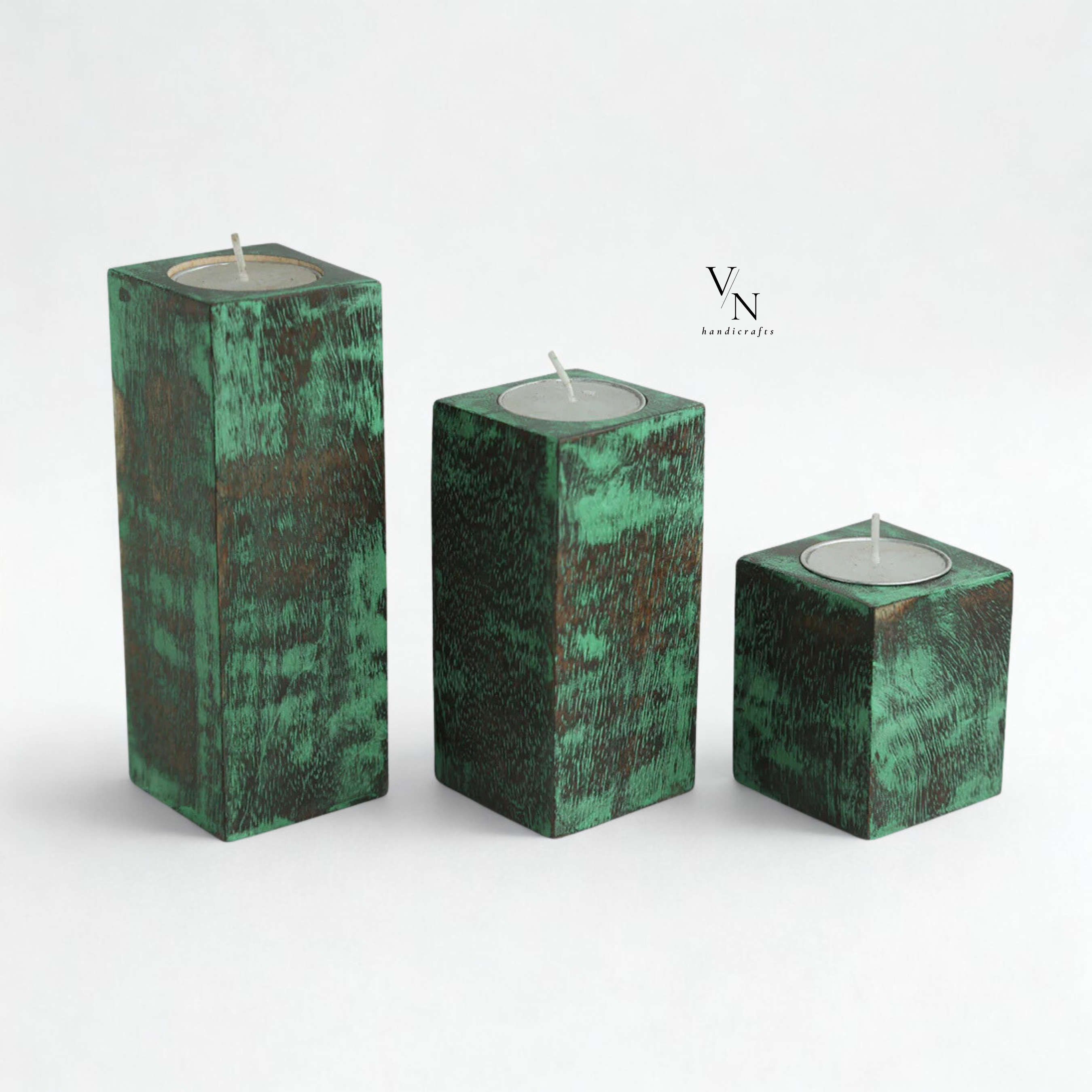 Antique Finish Tea Light Holders In Mango Wood