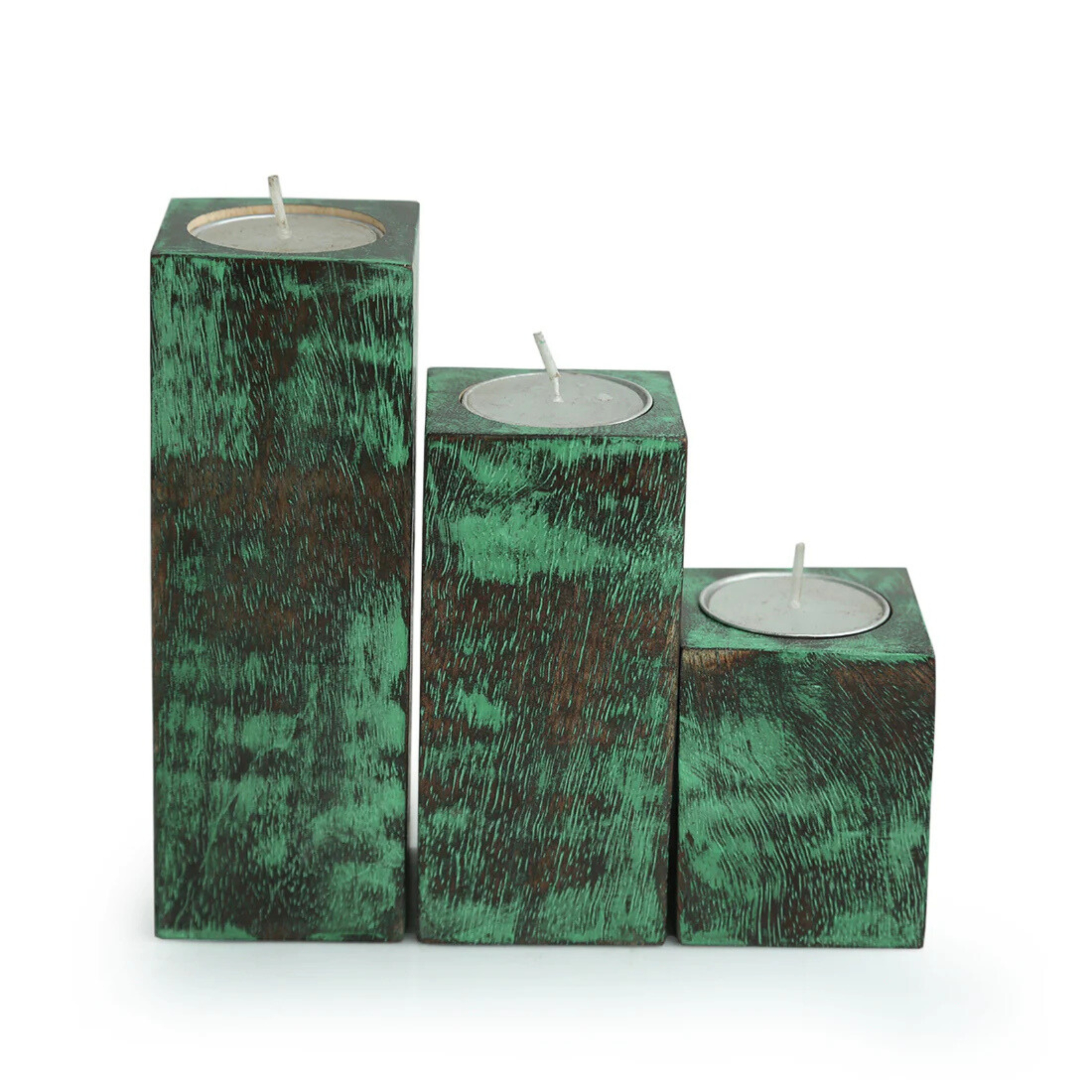 Antique Finish Tea Light Holders In Mango Wood