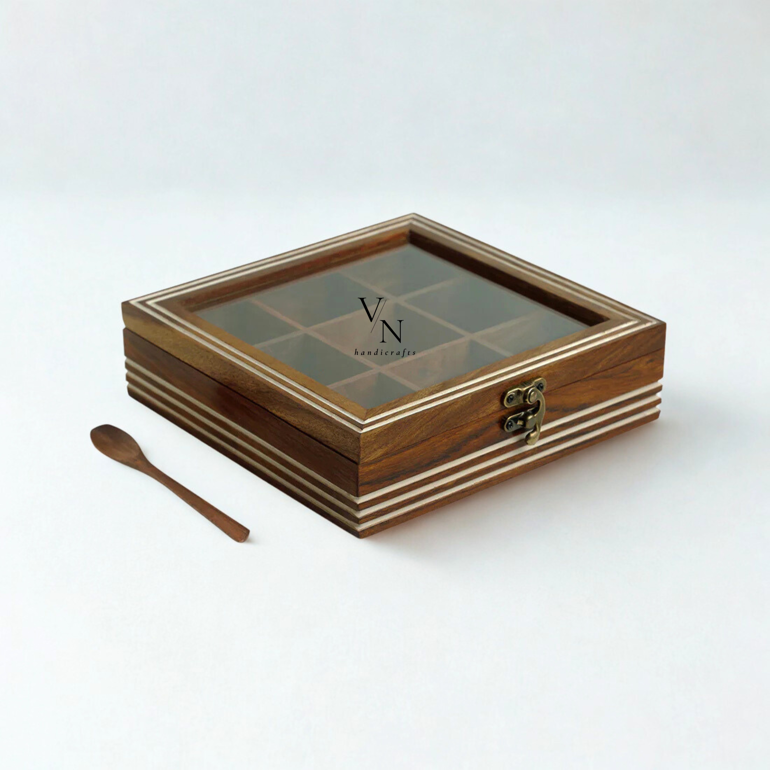 Wooden Spice Box With Spoon