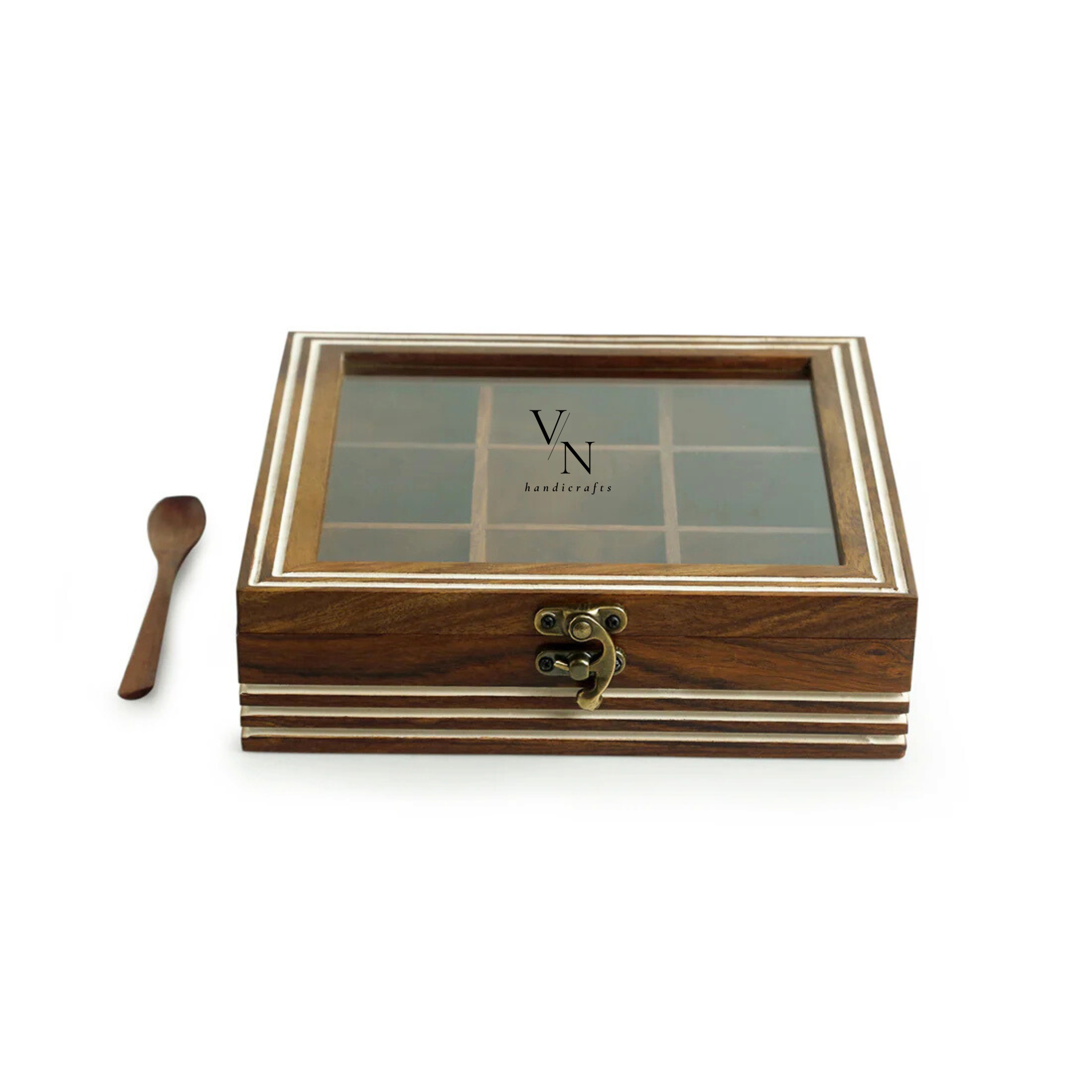 Wooden Spice Box With Spoon