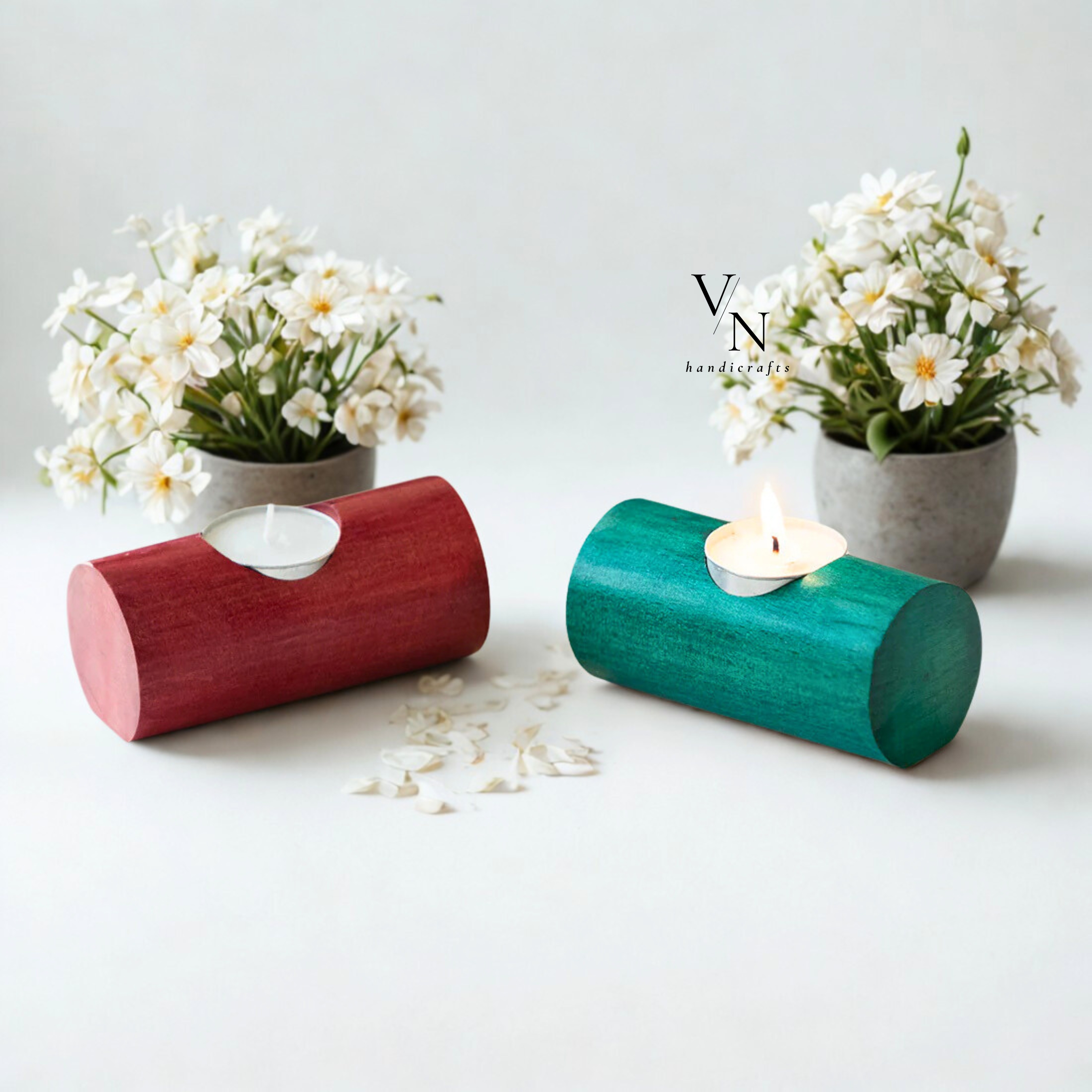 Wooden Tea Light Holder (Set of 2)